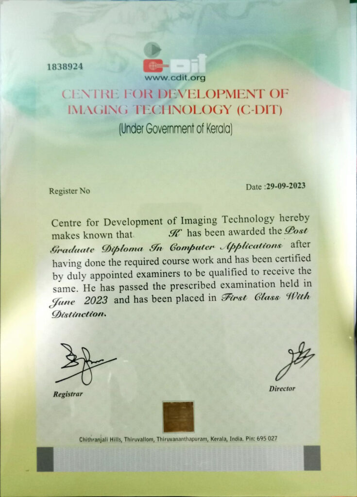PGDCA CERTIFICATE